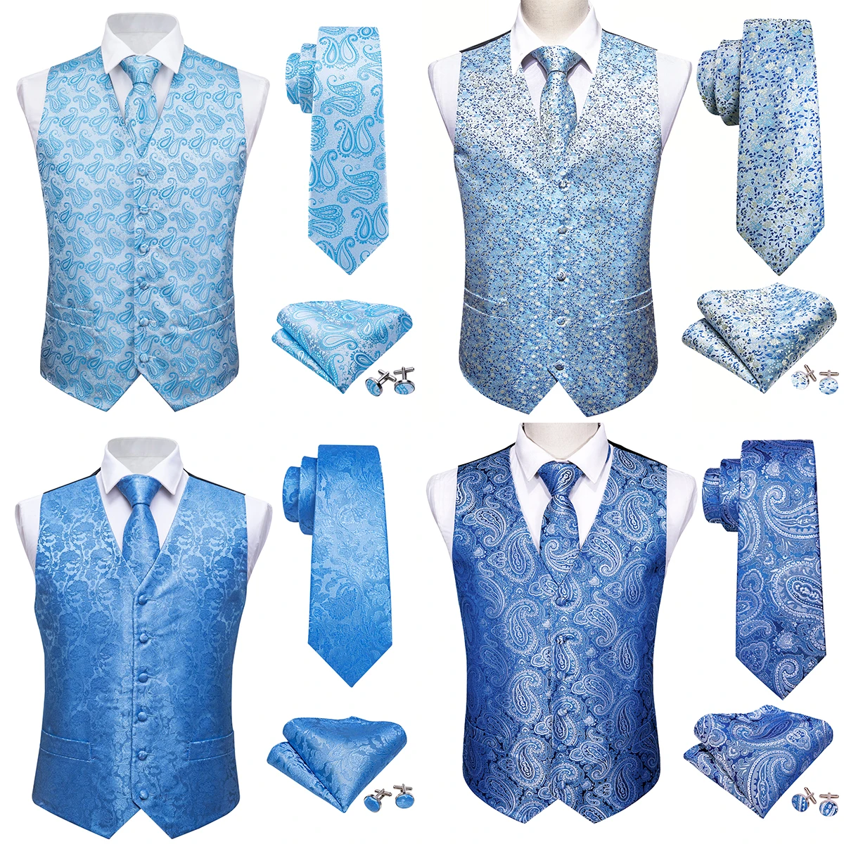 Designer Men's Vest Dress Embroidered Spring Light Sky Blue Royal Blue Navy Paisley Flower Male Formal Suit Jacket Barry Wang