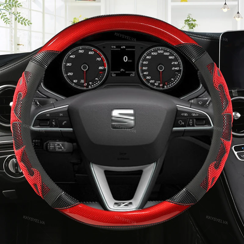 

Кожа из углеродного волокна Чехлы рулевого колеса автомобиля 38 см для SEAT Ibiza Exeo Ateca Altea Turedo Tarraco Toledo Arona Leon аксессуары