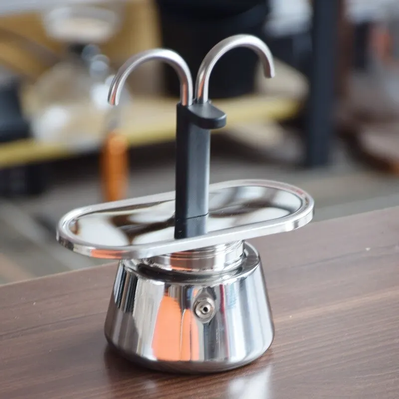 

Moka Pot Double Tube Coffee Pot 50/100/200ml Mini Hand Pour Coffee Appliances Stainless Steel Italian Espresso Coffee Maker