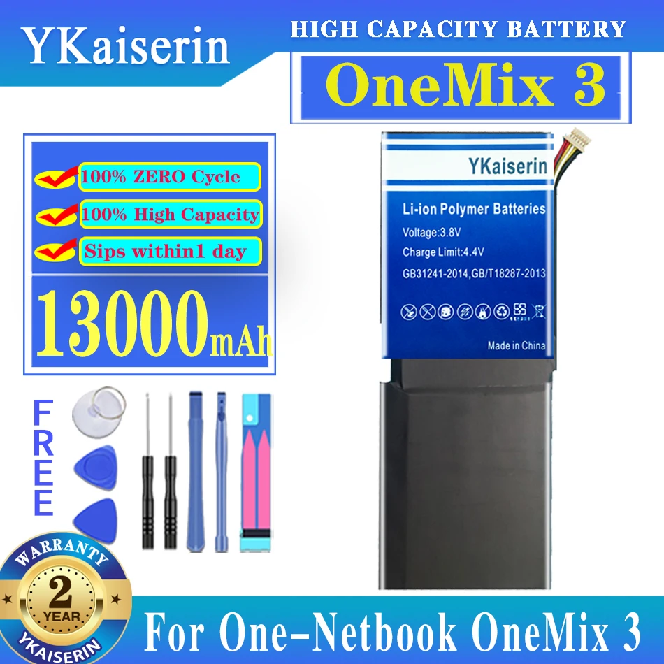 

YKaiserin High Capacity Battery OneMix 3 13000mAh for One-Netbook OneMix3 Bateria + Free Tools