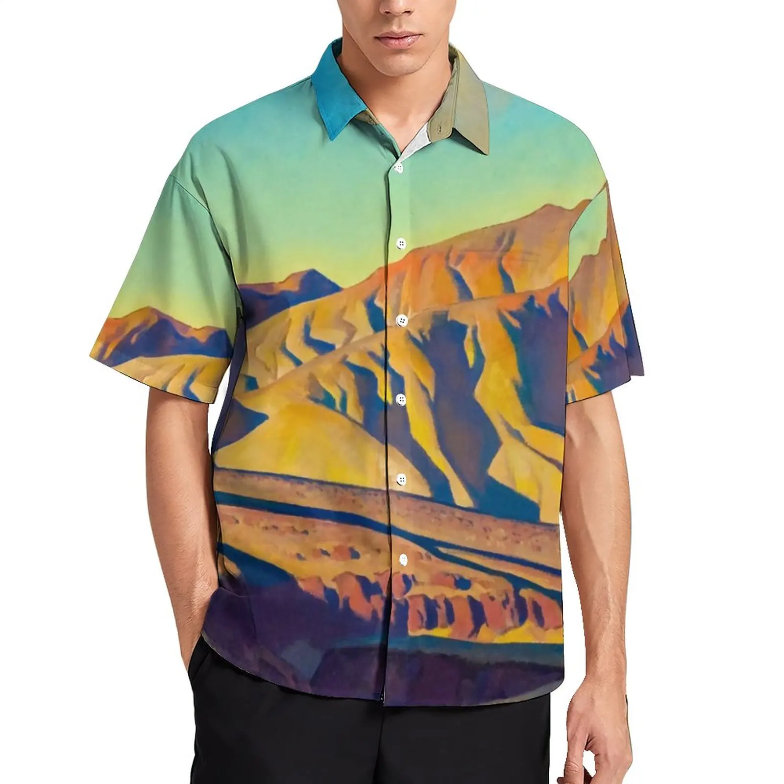 

Mountain Range Blouses Male Desert Art Print Casual Shirts Summer Short Sleeve Printed Funny Oversized Vacation Shirt Gift