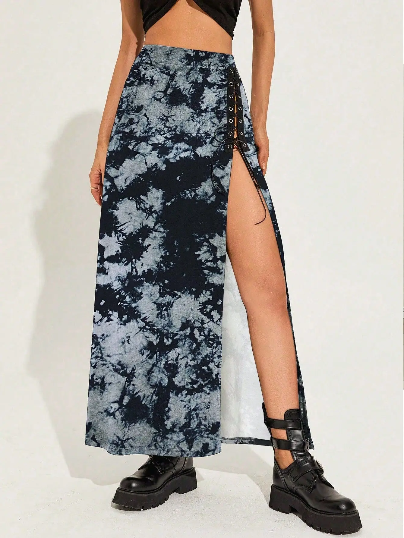 

Goth Dark Tie Dye Gothic Bandage Women Midi Skirts Grunge Y2k Vintage High Waist Long Skirt Split Sexy A-line Fashion Streetwear