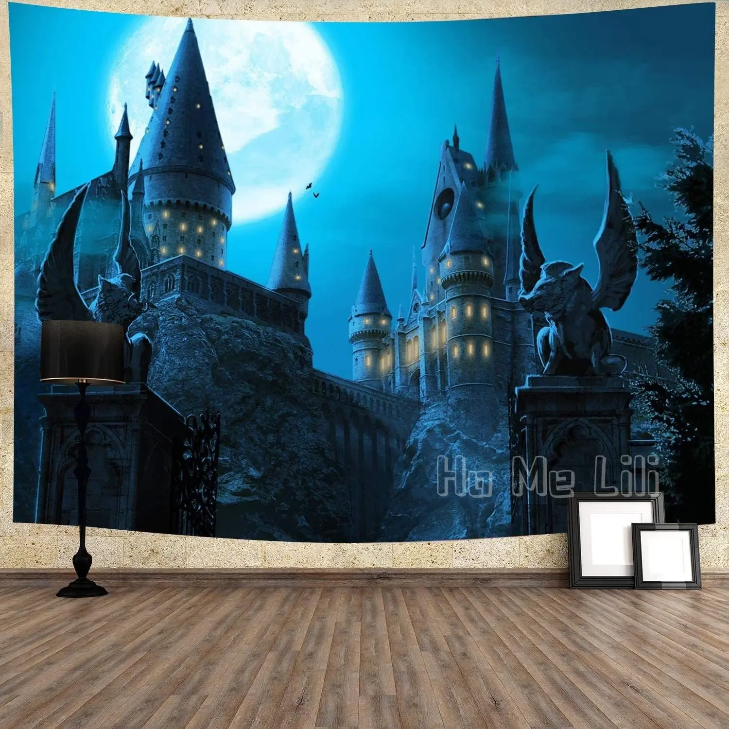 Ночной замок вампира гобелен готический город полнолуние ночной пейзаж
