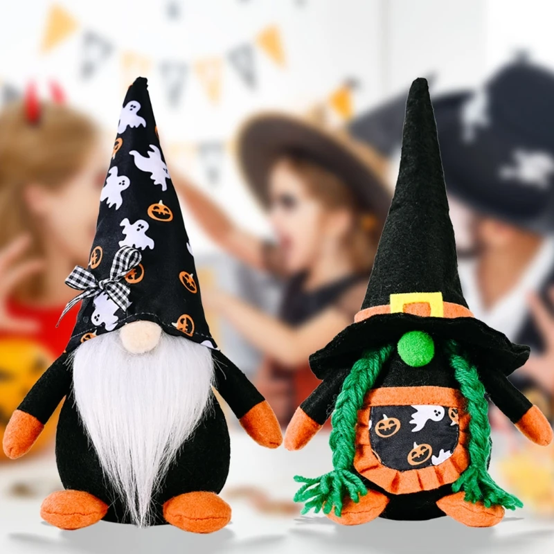 

Q0KF Halloween Gnome Wizard Pumpkin Tomte Nisse Swedish Elf Dwarf Farmhouse Decor