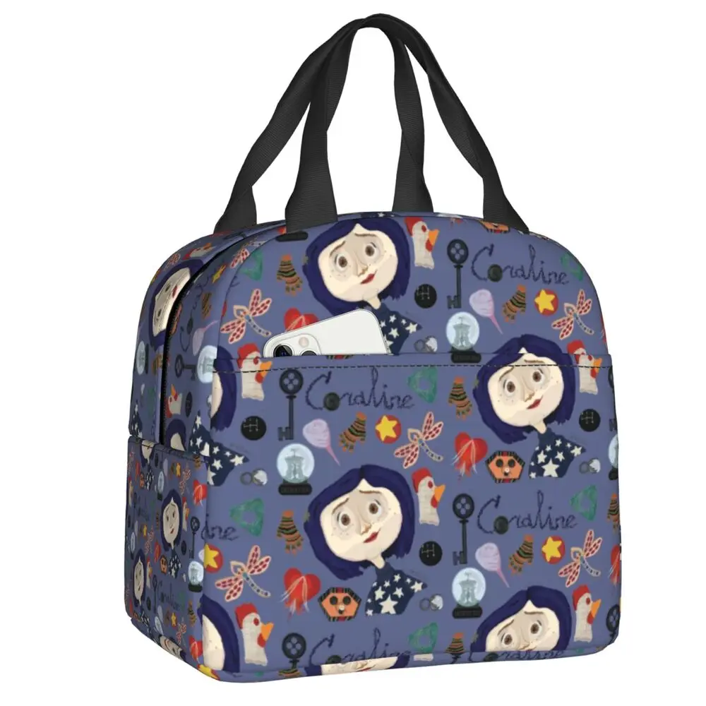 

Halloween Horror Film Coraline Lunch Box Women Multifunction Thermal Cooler Food Insulated Lunch Bag School Portable Picnic Tote