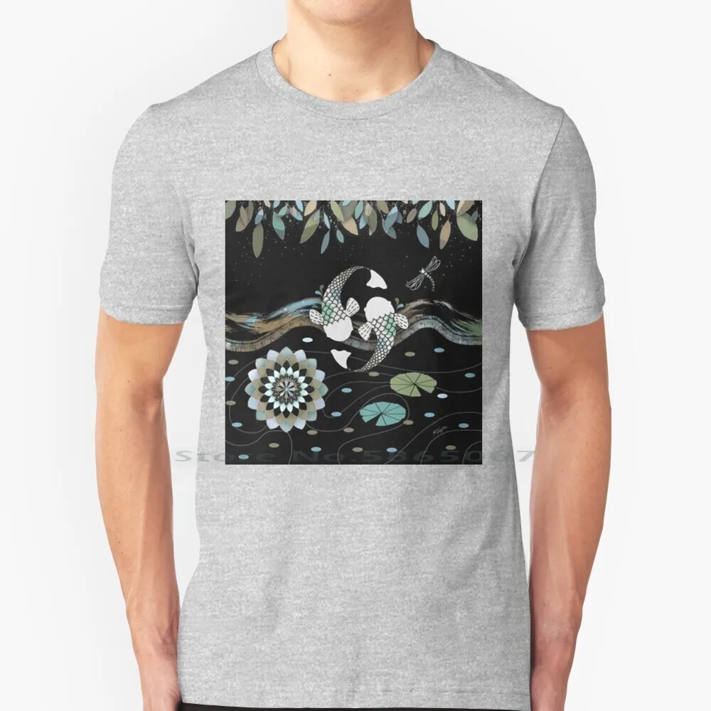 

Lucky Koi Mandala T Shirt 100% Cotton Nature Animal Lucky Koi Mandala Carp Lotus Lily Pads Blue Sky Night Stars Mandalas Koi