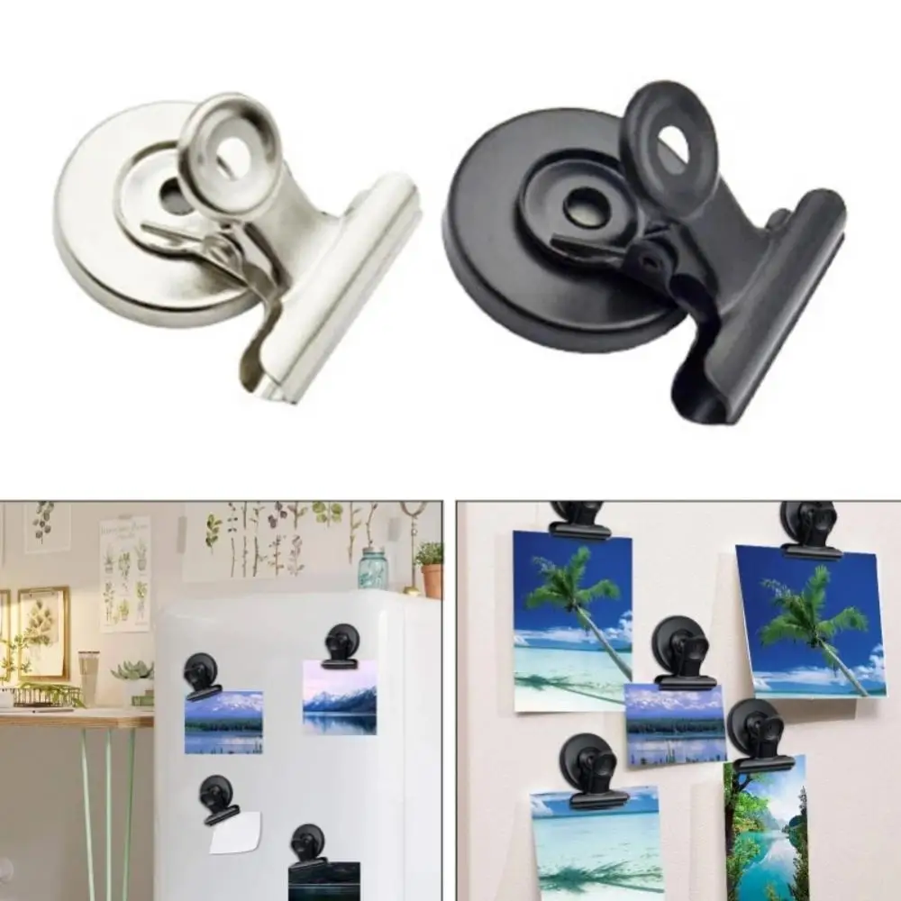 

Black/Silver 30mm Metal Round Magnetic Clips For Fridge Magnets Wall Recipes Memo Note Message Holder Clamp Office Supplies