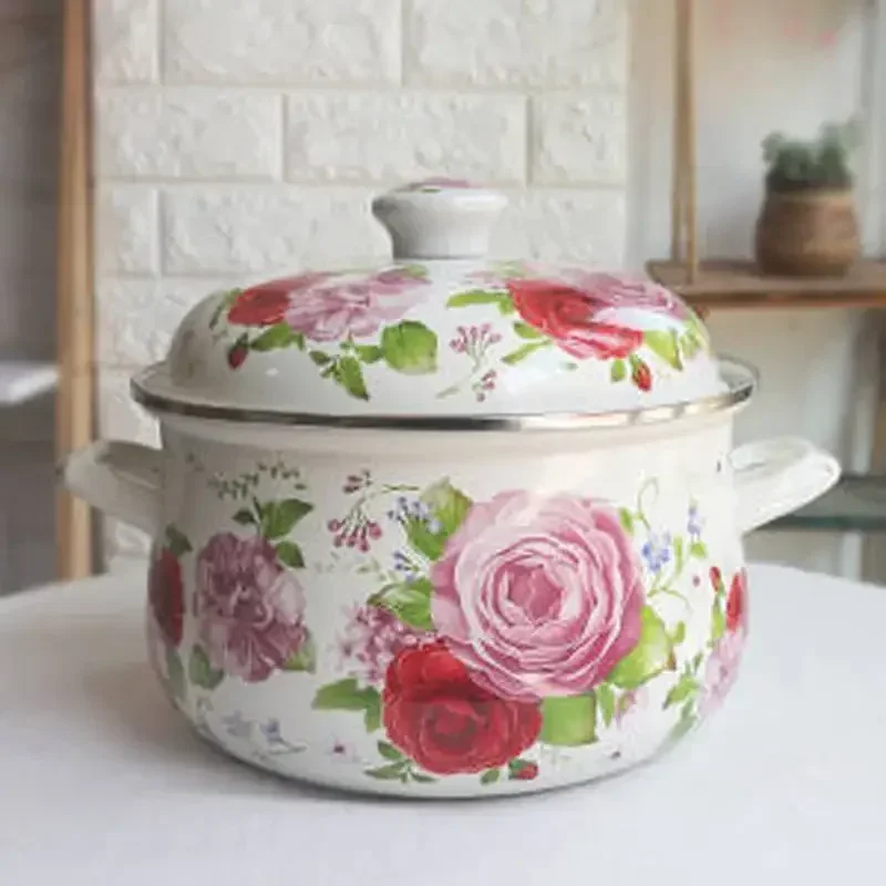 Эмалированная кастрюля с высокой каемкой 22 см/24 см утолщенная эмалированная для