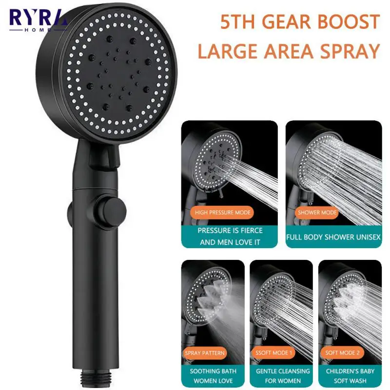 

5 Mode Adjustable High Pressure Showerhead Handheld Water Saving Black Bath Faucets Shower Head Massage Eco Spray Nozzle Newest
