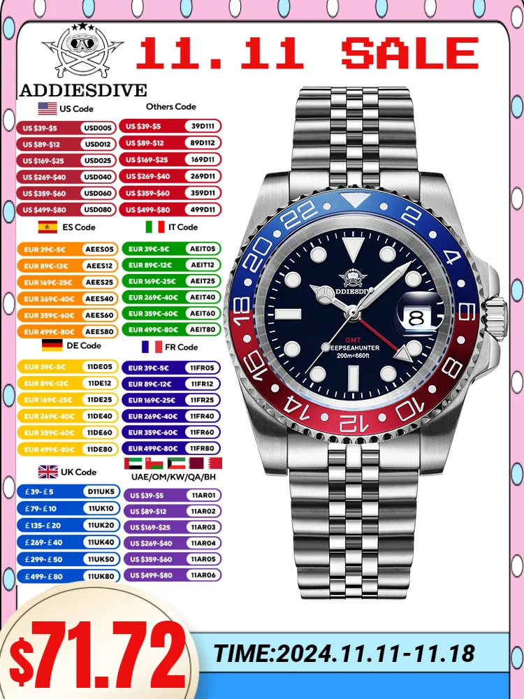 ADDIESDIVE Мужские часы C3 Супер светящийся керамический безель 20 бар