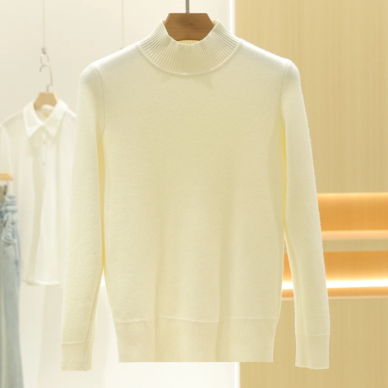 [] Однотонный облегающий свитер с полувысоким воротником теплый вязаный на