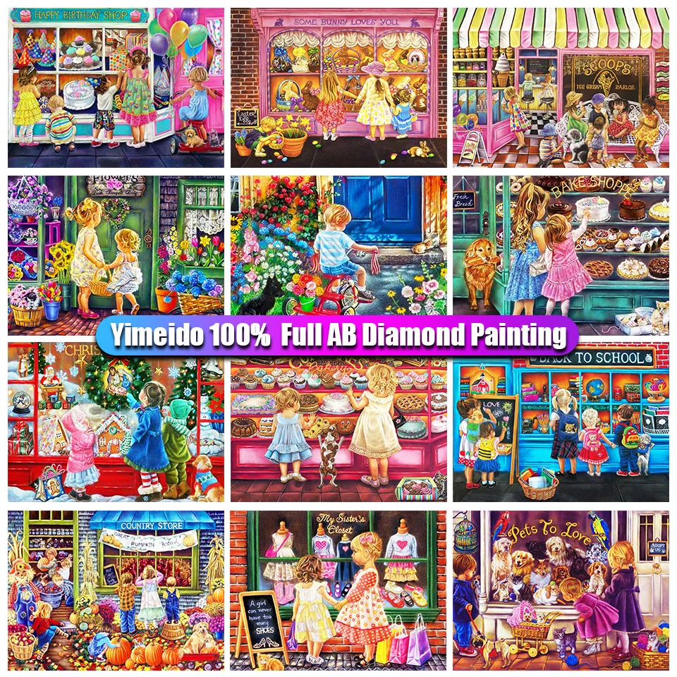 

YIMEIDO 5D Full 100% AB Diamonds Painting Kits Mall Street View Zipper Bag Square/Round Kids Diamond Embroidery Home Decor Gifts