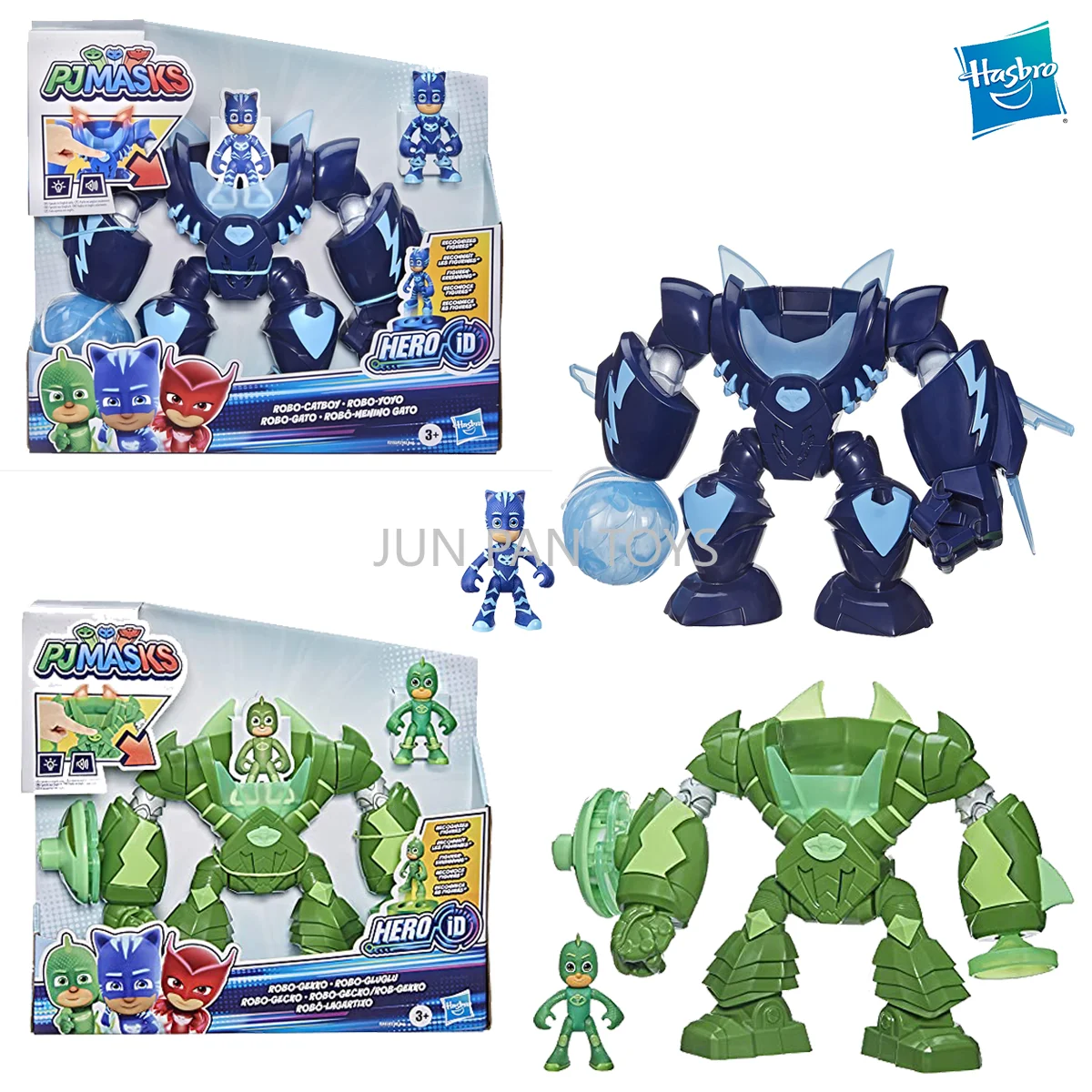 Фото Оригинальные фигурки PJ Masks: Робокэтбой, Гекко, Фурбол, Суперкэт, Страйпс с подсветкой и звуком, игрушки для дошкольников, подарок для детей №1