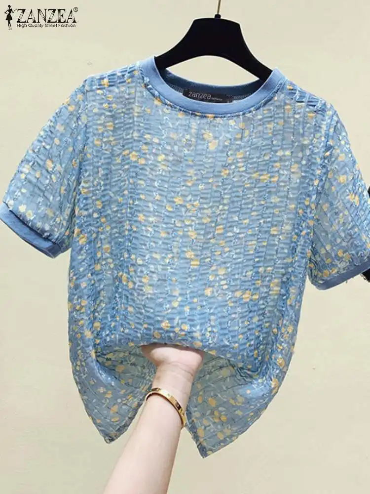 Лето 2024 модная блузка ZANZEA с цветочным принтом богемные топы туника Женская