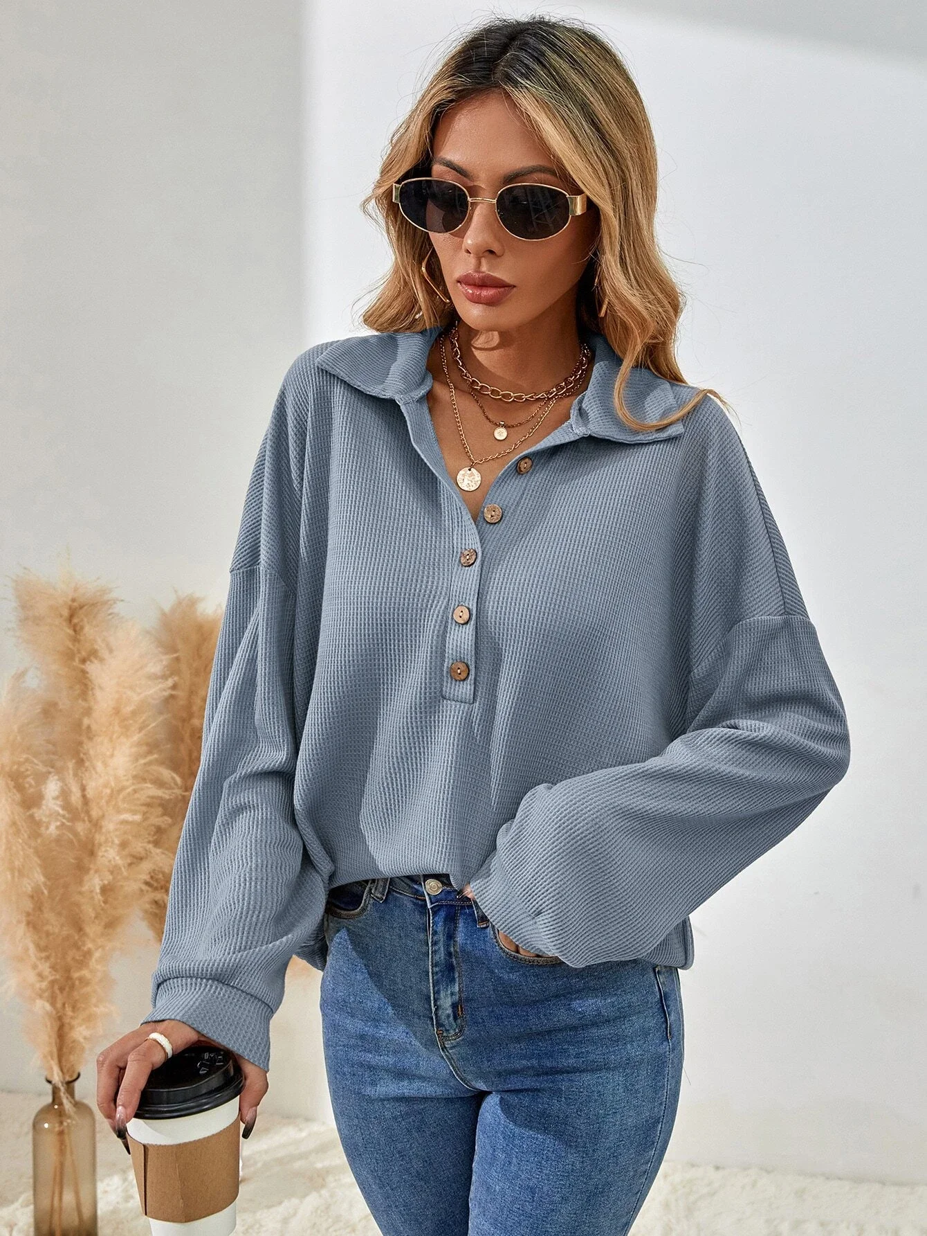 

Half Button Drop Shoulder Tee