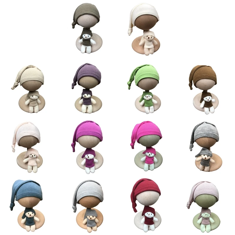 

2 Pcs Newborn Photography Props Baby Hat Doll Set Infants Photo Shooting Beanies