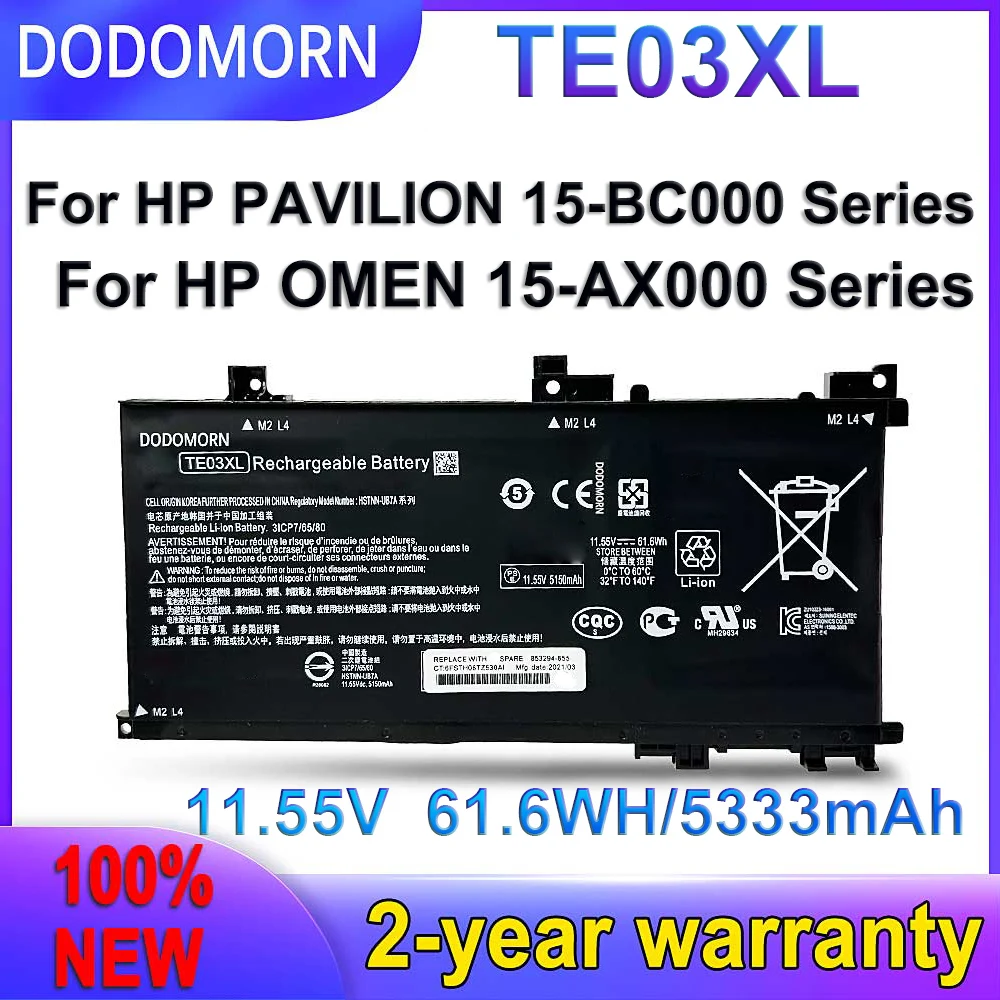 DODOMORN Новый TE03XL Аккумулятор для HP OMEN 15-bc011TX 15-bc012TX 15-bc013TX 15-AX015TX AX017TX TPN-Q173 849910-850