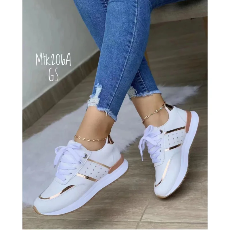 Sneakers Platform Shoes2023 Women  Leather Patchwork Casual Sport Shoes Ladies Outdoor Running Vulcanized Shoes Zapatillas Mujer