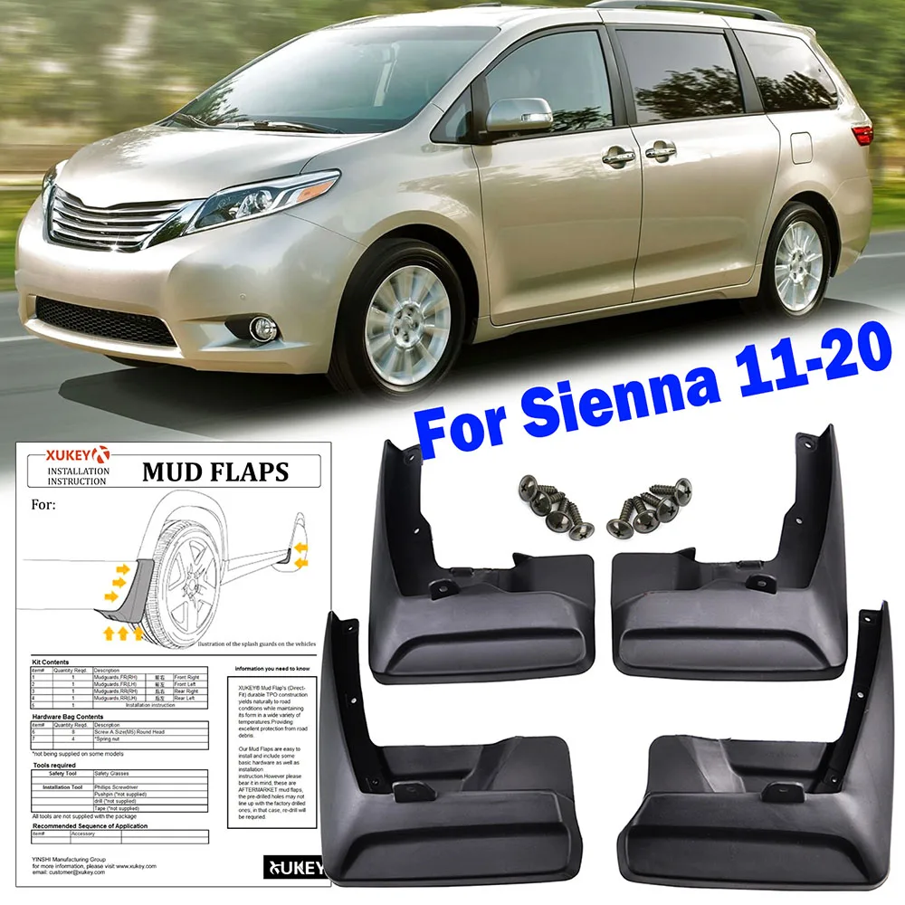 

4X для Toyota SIENNA XL30 2011-2020 автомобильные брызговики брызговики спереди и сзади 2012 2013 2014 2015 2016 2017 2018 2019