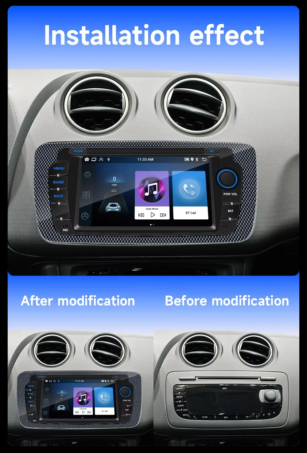 Фото Автомагнитола для Seat Ibiza 6J 2009-2013 с Android Auto, CarPlay, мультимедиа, навигацией, сенсорным экраном, Wi-Fi и 4G №2
