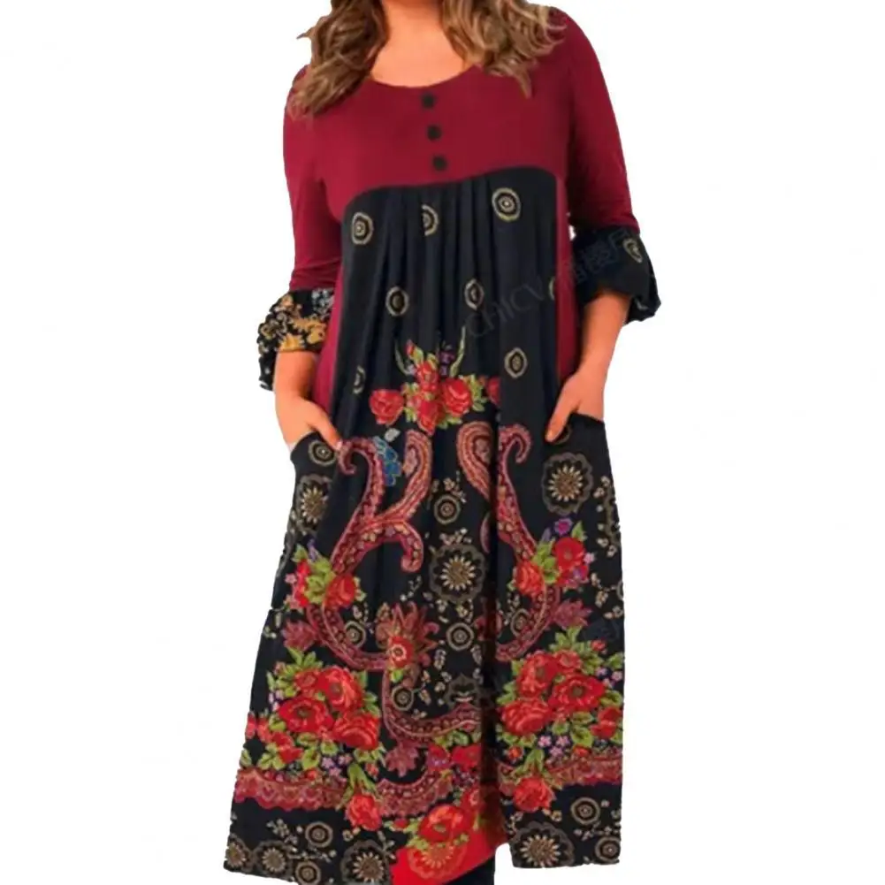 

Повседневные Элегантные вечерние платья, Осеннее женское платье с круглым вырезом и принтом в стиле пэчворк, дамское платье макси, женские ...