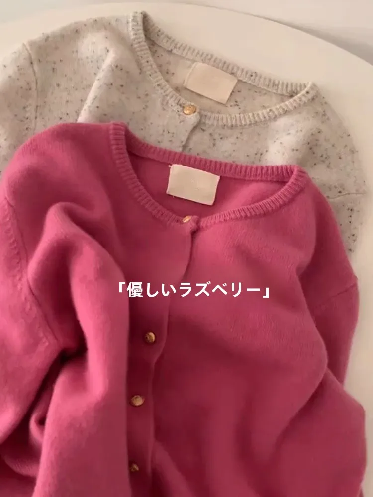 Корейская серия Idle Sle малинового цвета с круглым вырезом вязаный кардиган для