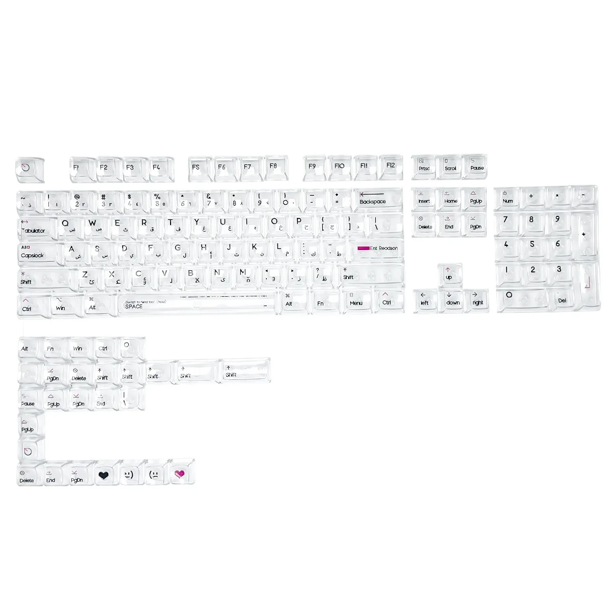 Arabic text layout keycaps Full transparent CBSA Height PC material Mechanical keyboard