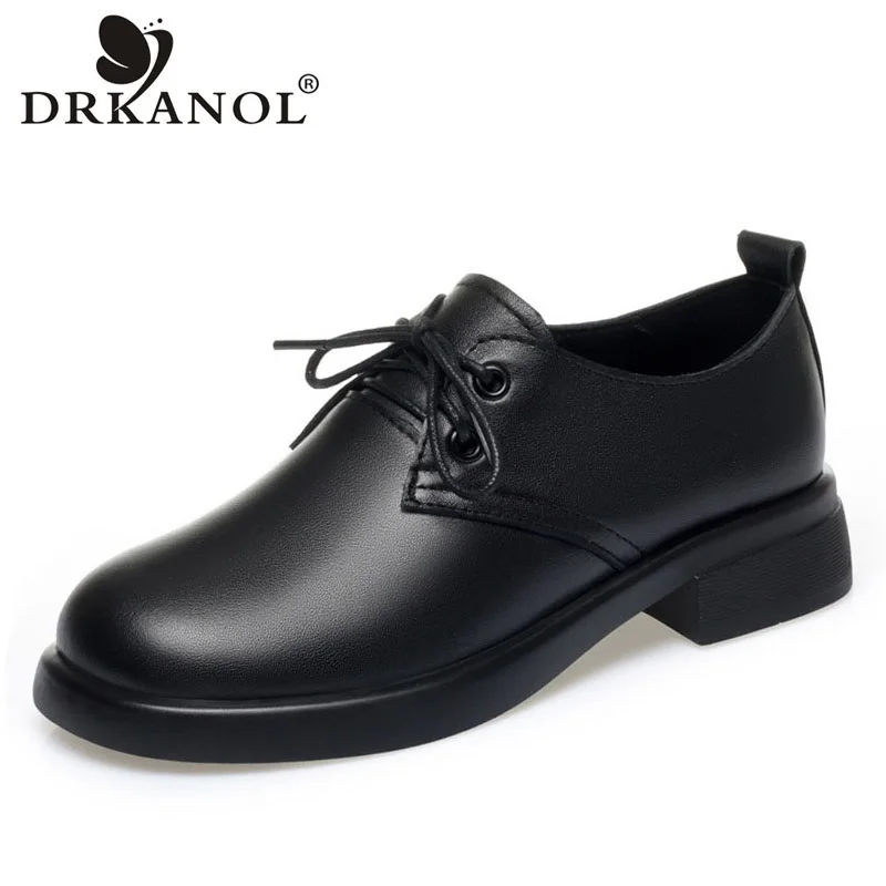 

Женские кожаные туфли DRKANOL в британском стиле на шнуровке, туфли-оксфорды для женщин, качественная обувь из воловьей кожи на толстом каблуке для отдыха, весна-осень