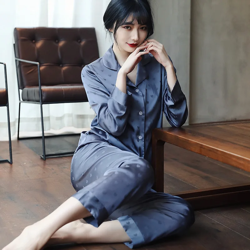 Fashion New Women's Pajamas 100% Cotton Pants Set Leopard Print Sleepwear Long Sleeve Trousers 2 Two Pieces Home Service Women