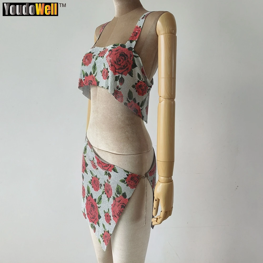 Пикантный костюм Y2k юбка с розовым узором женское платье для ночного клуба