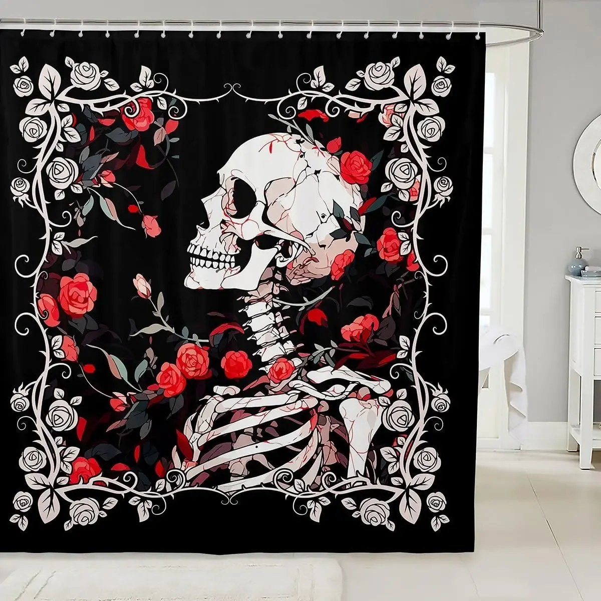 Halloween Shower Curtain Bloody Handprint Skeleton Bats Ghost Pumpkin Happy Elf Polyester Bath Home Decoration