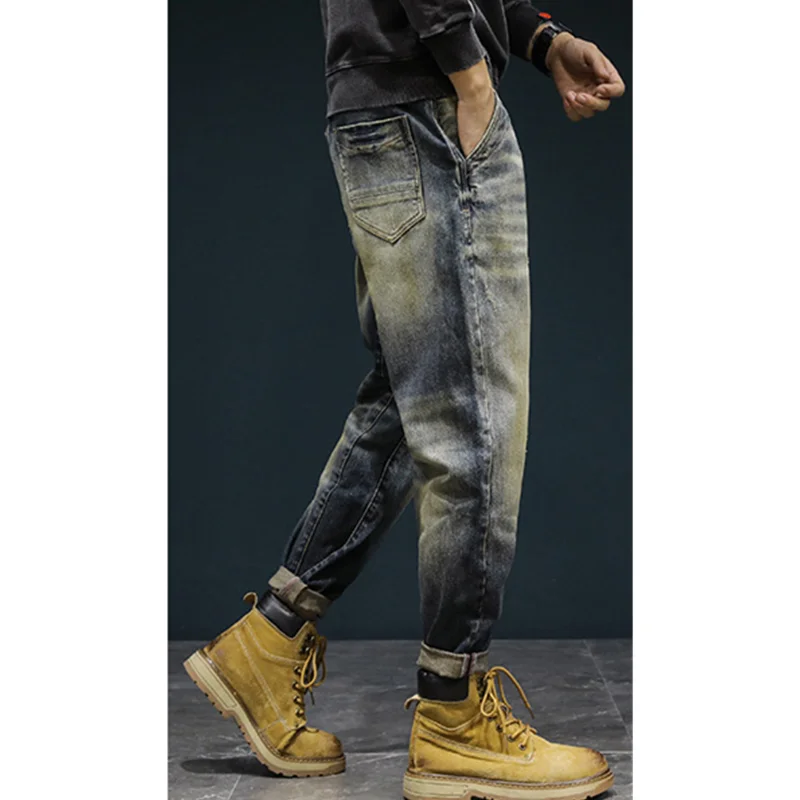 Streetwear Men 2022 New Pattern Vintage Recreational Blue Jeans Loose Large Broad Leg Straight Cylinder Trousers Autumn Female