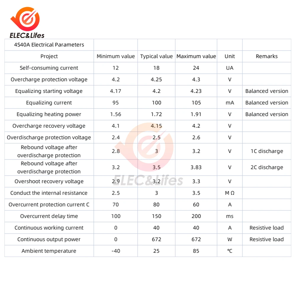 4S 16 8 V 40A Защитная плата зарядного устройства литий-ионной батареи 18650 BMS для