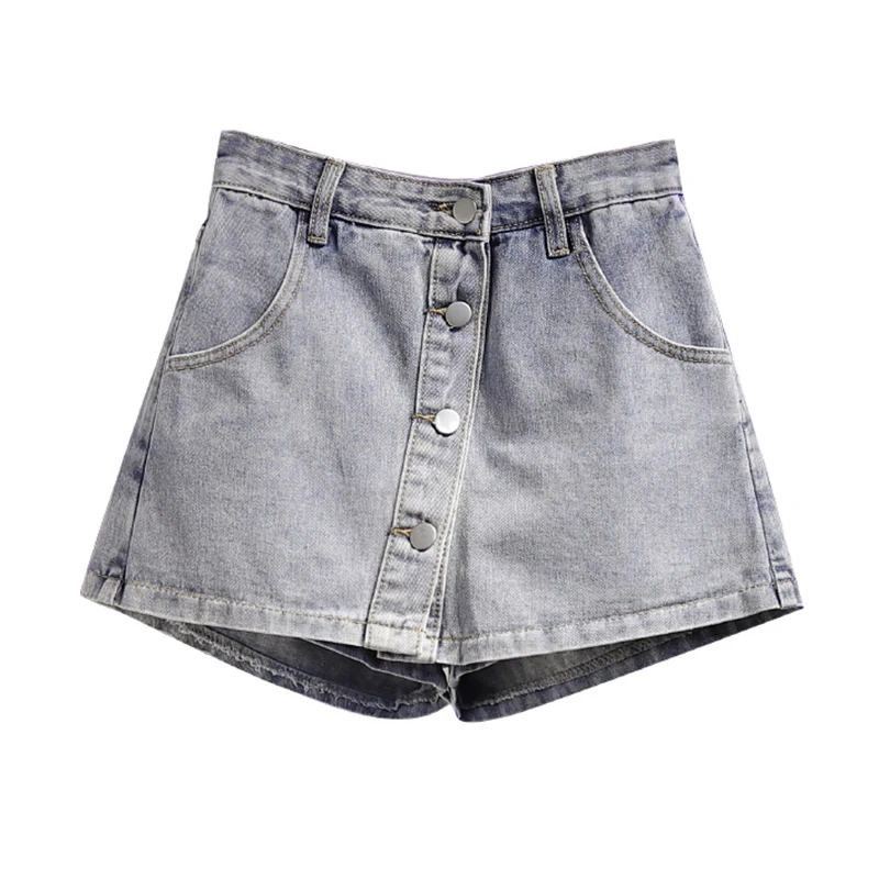 S-5XL New Women Denim Shorts Skirt Summer Fashion Single Breasted High Waist Plus Size Jeans Skirt Casual Loose A-Line Skirt