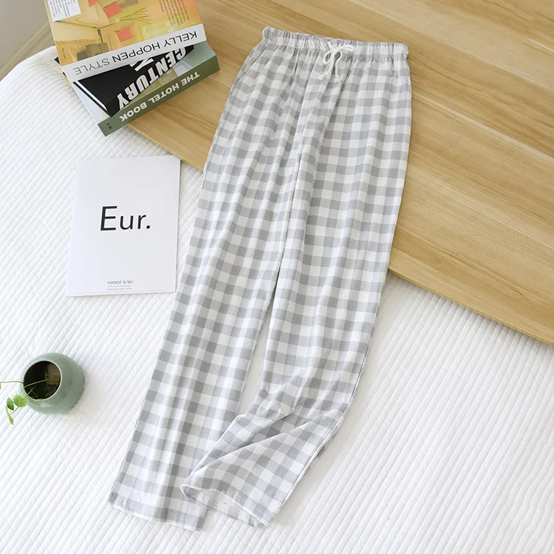 New Plaid Cotton Loose Ladies Pajama Pants Pyjama Cotton Trousers Women Man Couple Bottom Loungewear Sleeping Pants Home Wear