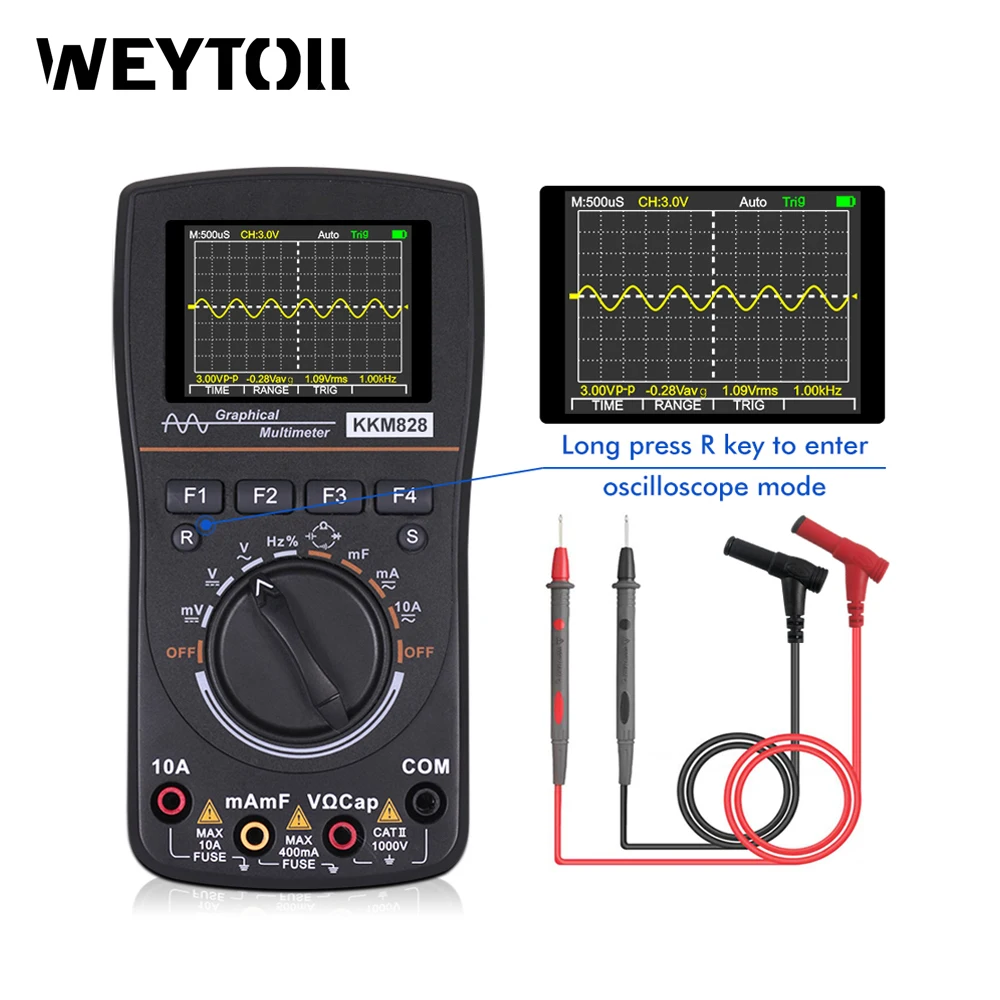 

kkm828 High Clarity Intelligent Graphical Digital Oscilloscope Multimeter 2.4 Inches Color Screen 1MHz Bandwidth Oscilloscope