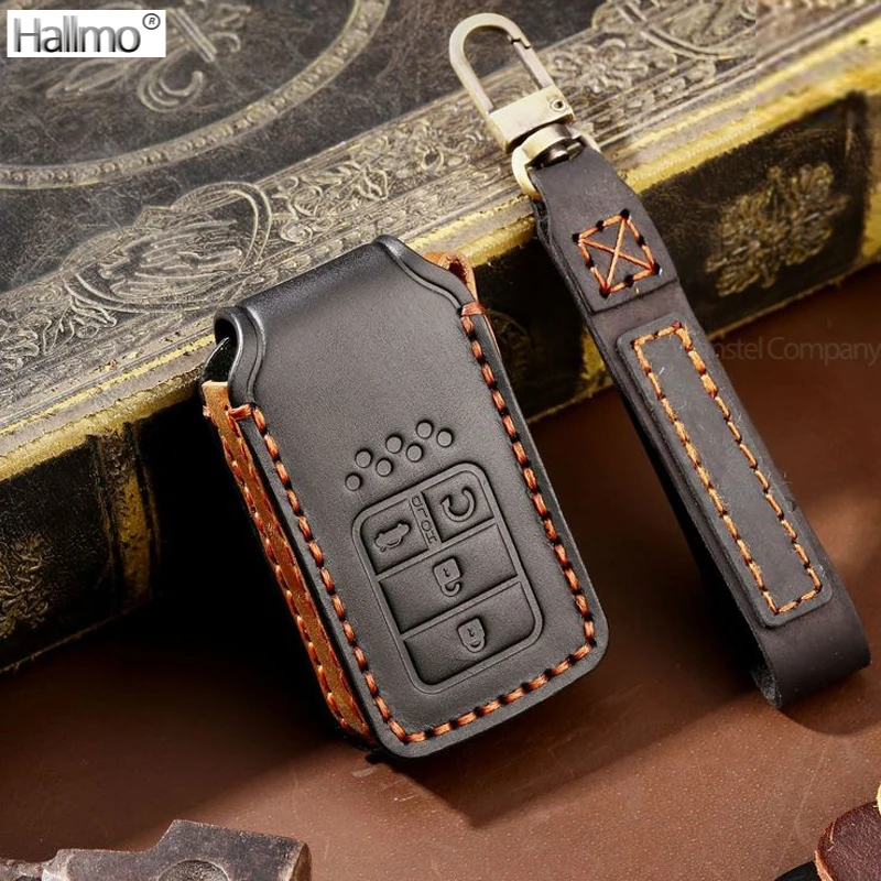 

Hallmo Leather Car Key Case Cover Luxury Key Bag Shell for Honda Civic City Accord CRV CR-V XR-V Odyssey Vezel Jade Crider Fit