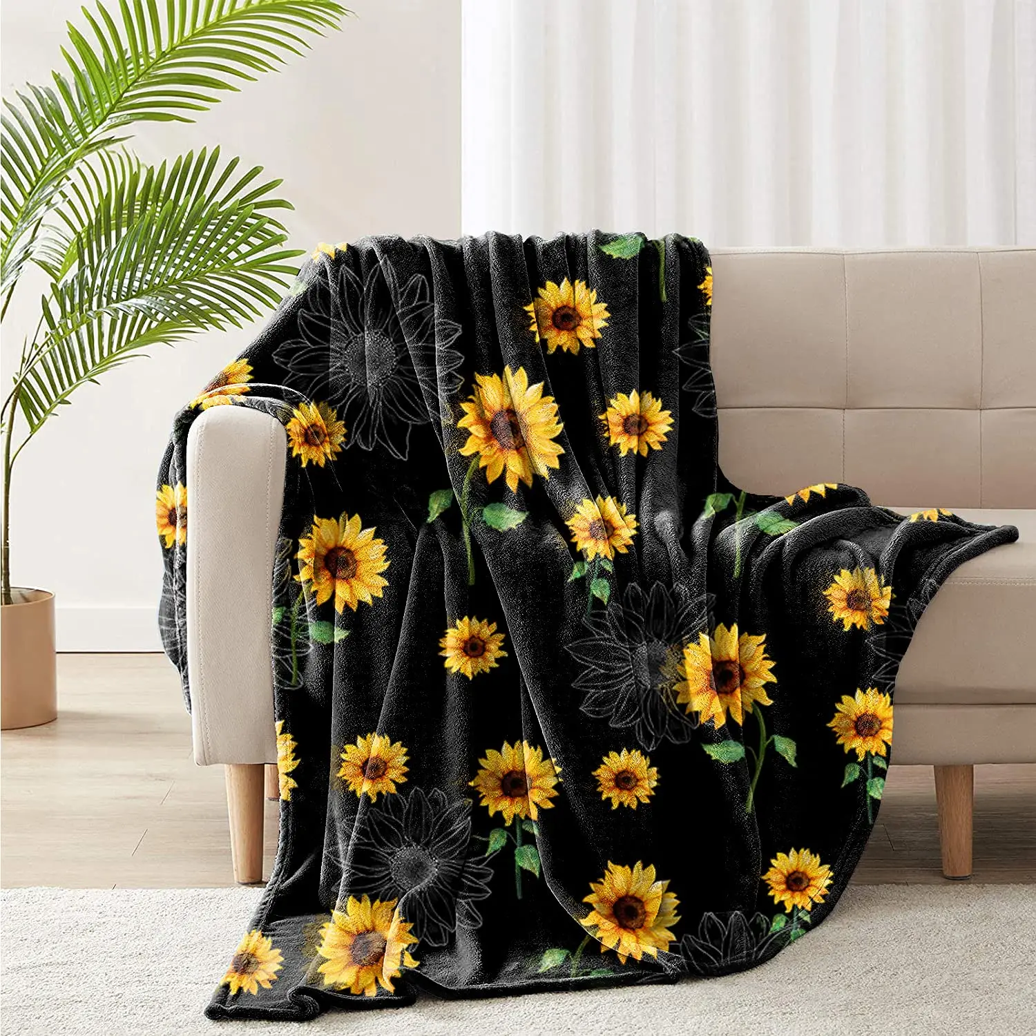 

Sunflower Blanket Sunflowers Flannel Throw Blanket for Couch Sofa Bed Living Room Sunflower Decor Sunflower Gift for Women