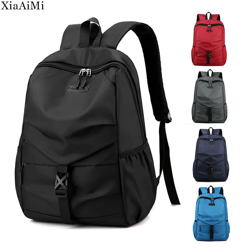 Men'S Backpack Simple Waterproof Nylon Computer Backpack Travel Business Trip Student School Bag Solid Color Large Capacity Bag