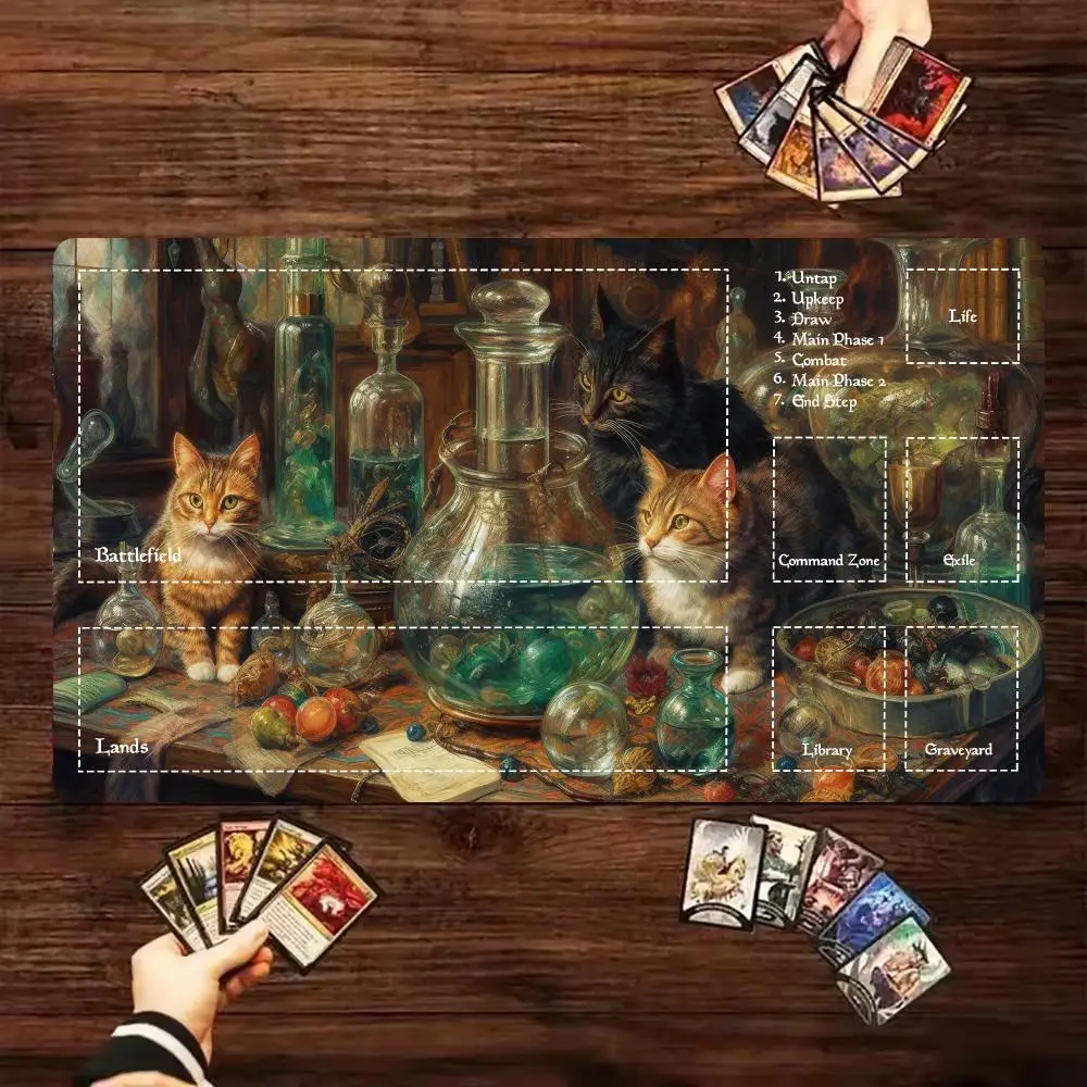 Фото Игровой коврик Apothecary Cats MTG с зонами для Commander, 600x350, нескользящий, резиновый, для TCG Magic: The Gathering №2