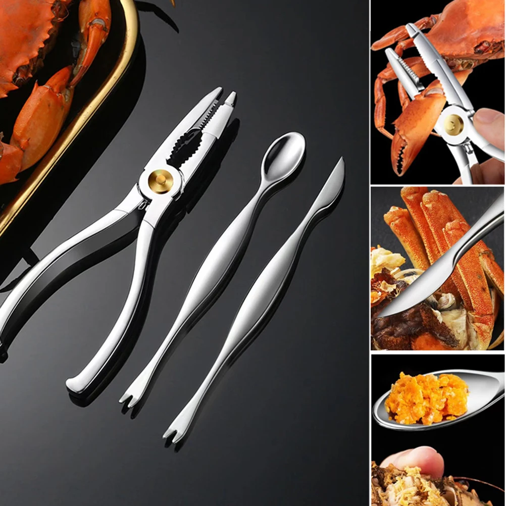 

Crab Cracker Tool 3 Pieces Stainless Steel Seafood Cracker fork Nut Cracker Set lobster Cracker crab legs Fork Seafood tool Set