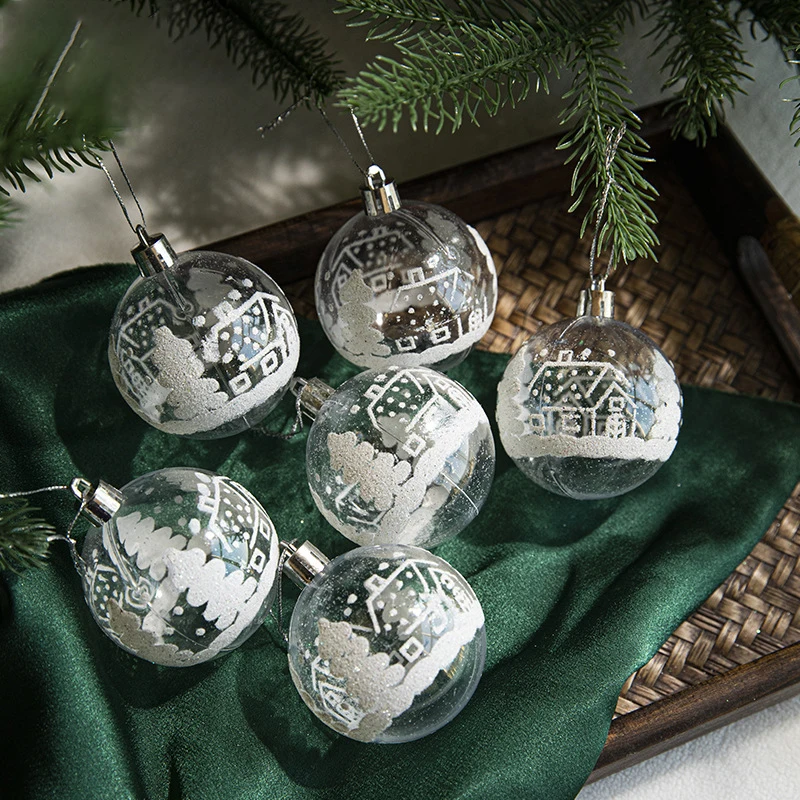 

6 шт./корт. 6 см Прозрачные Рождественские шары с рисунком, новогодние елочные украшения, украшения для дома 2023, рождественские подарки