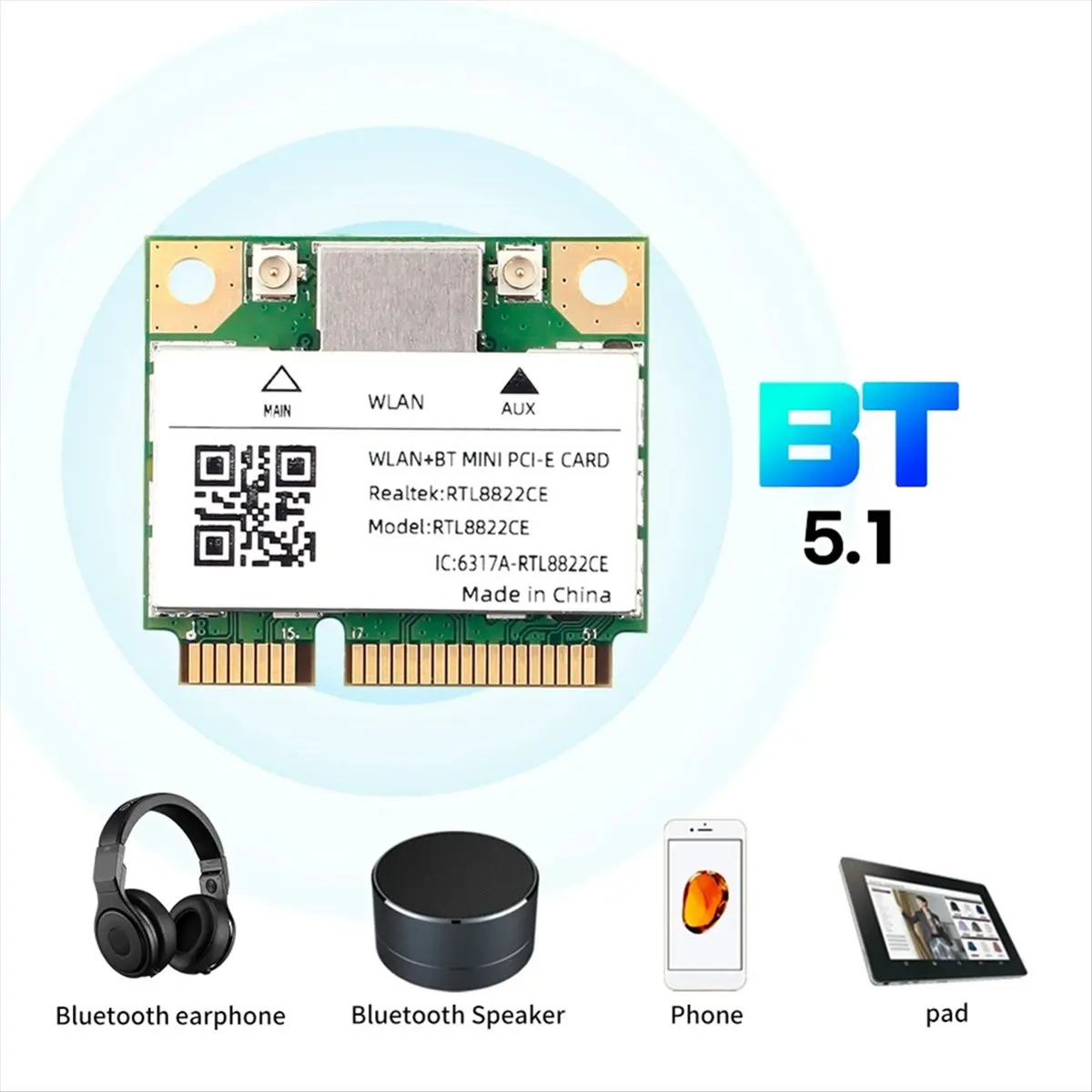 Фото Двухдиапазонная Wi-Fi карта Mini PCIe RTL8822CE 1200 Мбит/с: Новинка в наличии №3