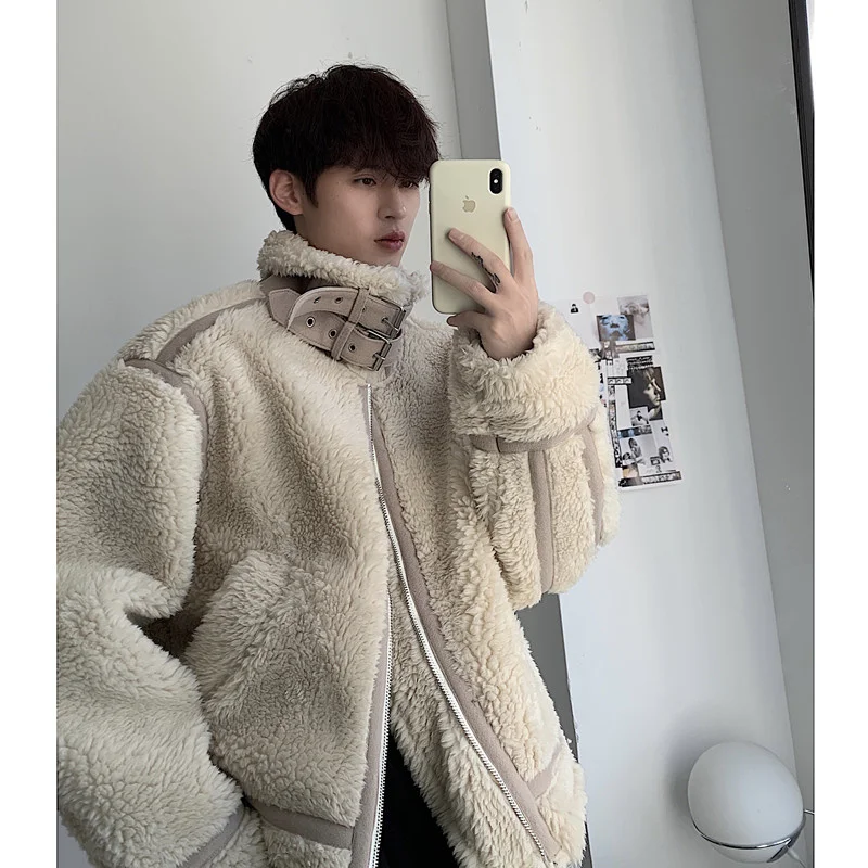Winter Jacket Men Warm Fashion Apricot Black Casual Thicken Lamb Wool Jackets Mens Korean Loose Thick Short Coat Mens Clothes