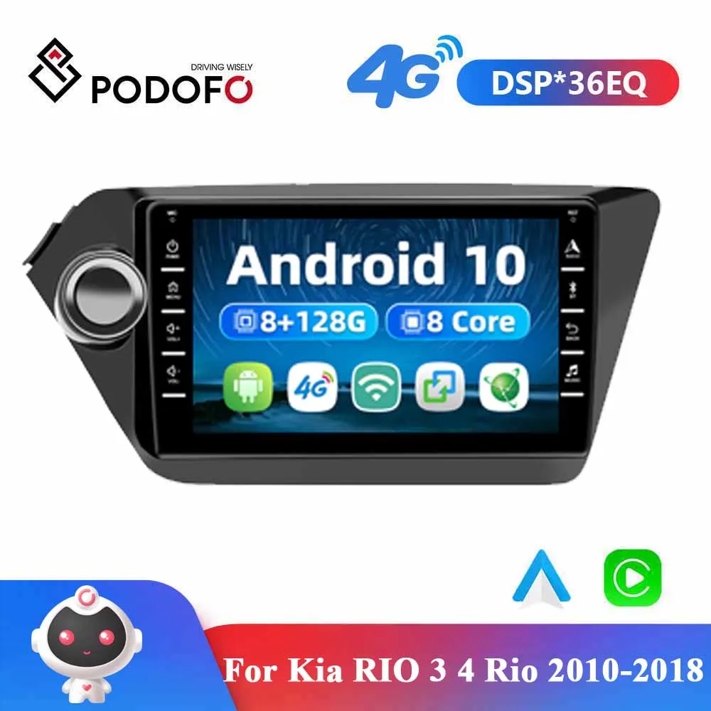 

Автомагнитола Podofo, 2DIN, 9 дюймов, Android 10,0, GPS, 4G + WIFI, Carplay, DSP, мультимедийный видеоплеер, навигация для Kia RIO 3, 4, Rio 2010-2018