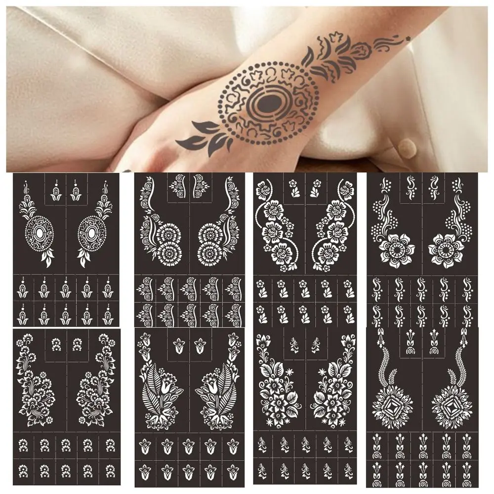 

Professional Henna Stencil Temporary Hand Tattoo Body Art Sticker Template DIY Wedding Tool India Flower Tattoo Stencil