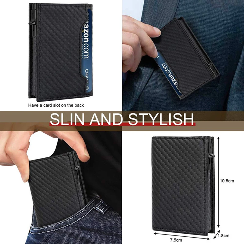 New Arrival Carbon Fiber Small Box Business Metal Aluminum Wallet for Men RFID Blocking 100% Genuine Leather Slim Card Holders