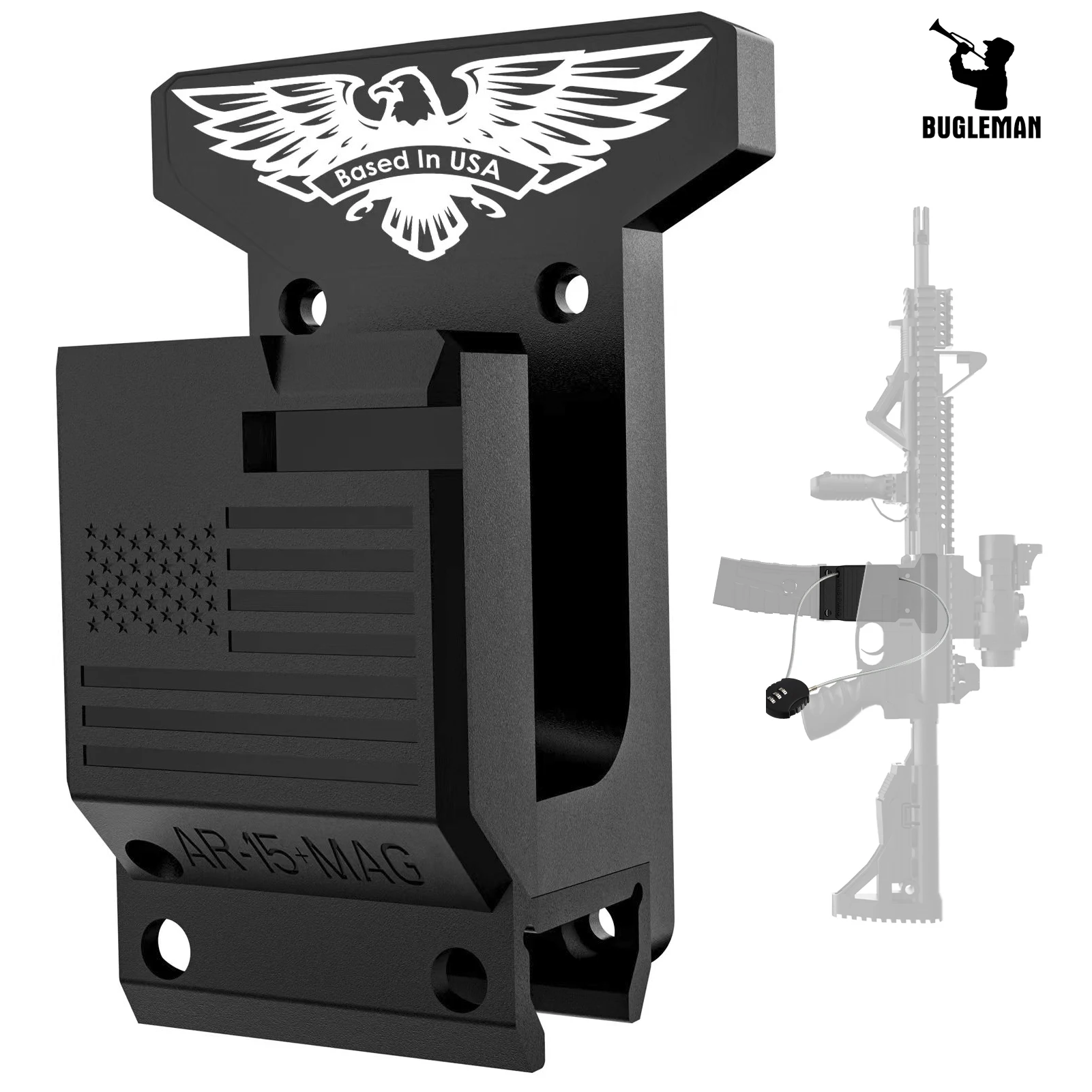 

Bugleman Gun Wall Mount With PMAG Storage AR15 Rifle Wall Rack Holder 300Lbs of Tension Indoor Wall Mount Withstand Black