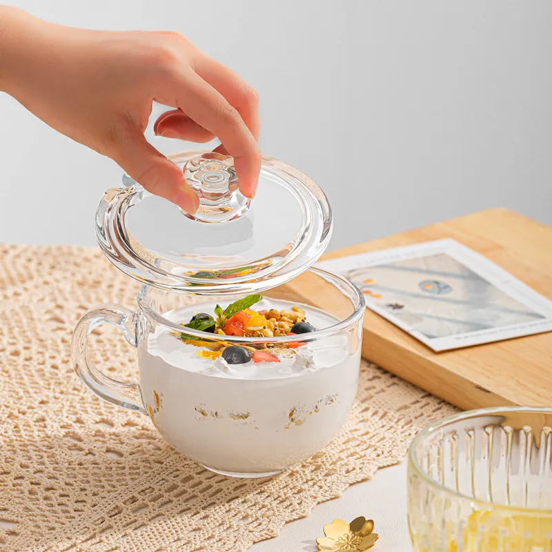 Heat-resistant With Lid Spoon Large-Capacity Office Bubble Tea Oatmeal Coffee Breakfast Milk Cup Lead-free Craft Glass Cup