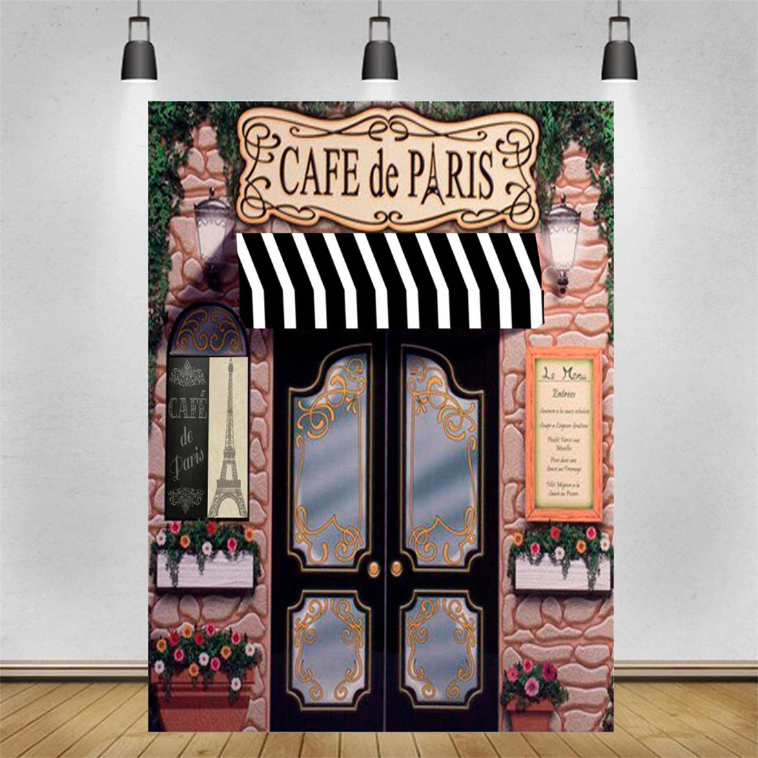 

Photography Backdrop Cafe De Paris Retro Stone Coffee Store Eiffel Tower Pattern Custom Photo Studio Backgrounds for Wedding